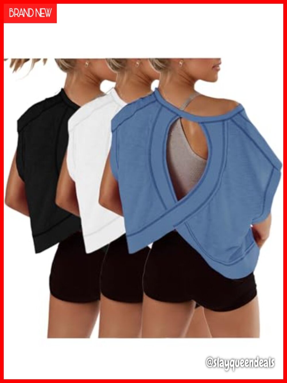 Womens 3 Pack Open Back Crop Tops Short Sleeve Workout Gym Yoga Shirts